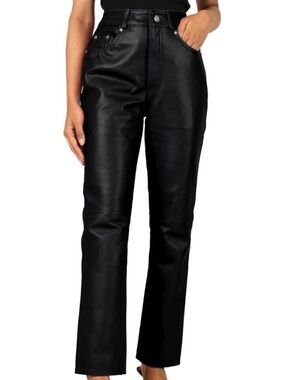 Laverapelle Women's Genuine Lambskin Straight Cut Black Leather Pants Size 38